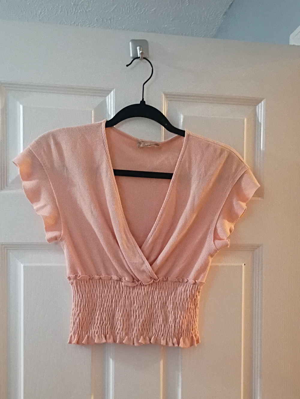Altar'd State Peach Ribbed Smocked Wrap Crop Top